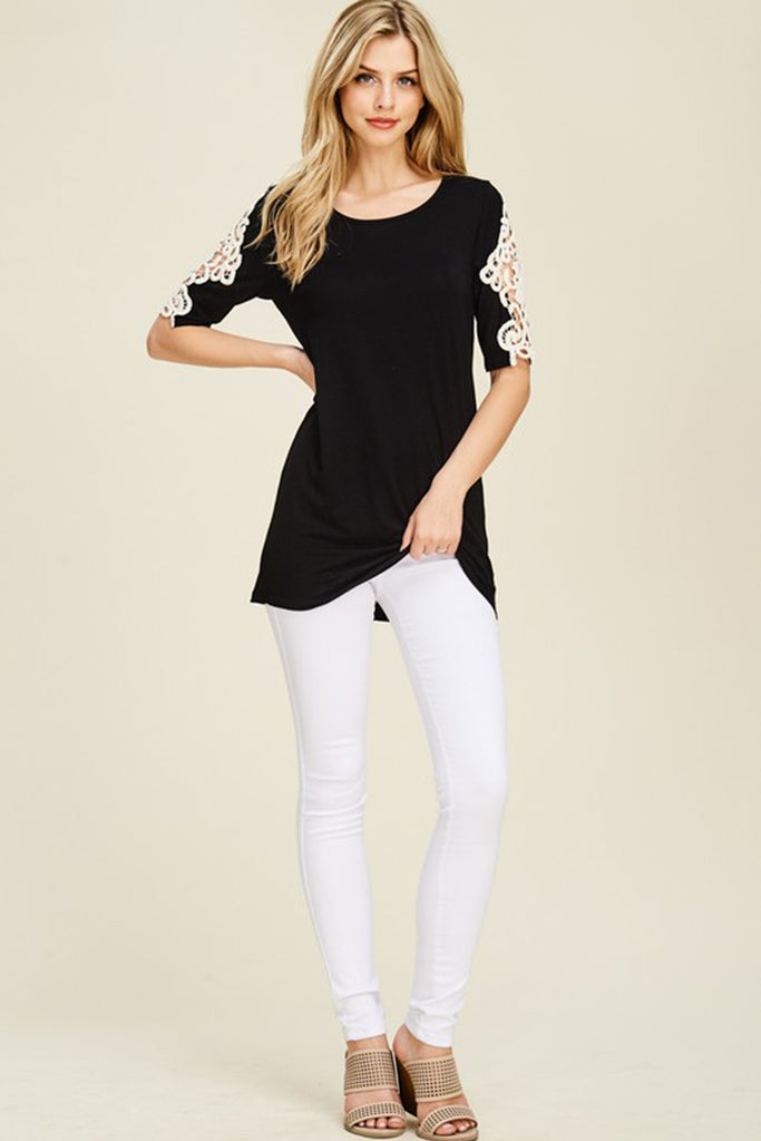 Half Sleeve Crochet Lace Detail Top