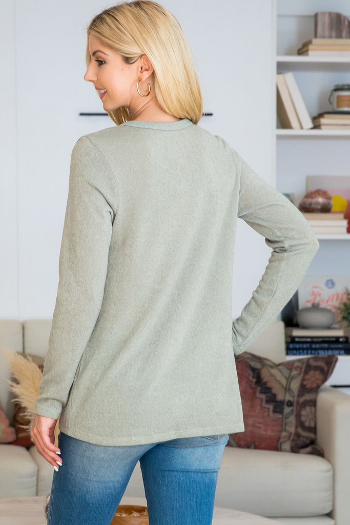 Punch Hole Detail Front Long Sleeve Top