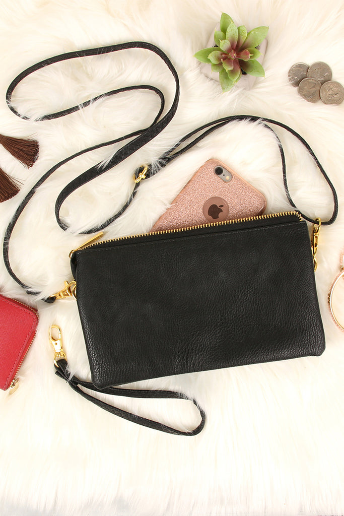 FAUX CROSSBODY WRISTLET BAG