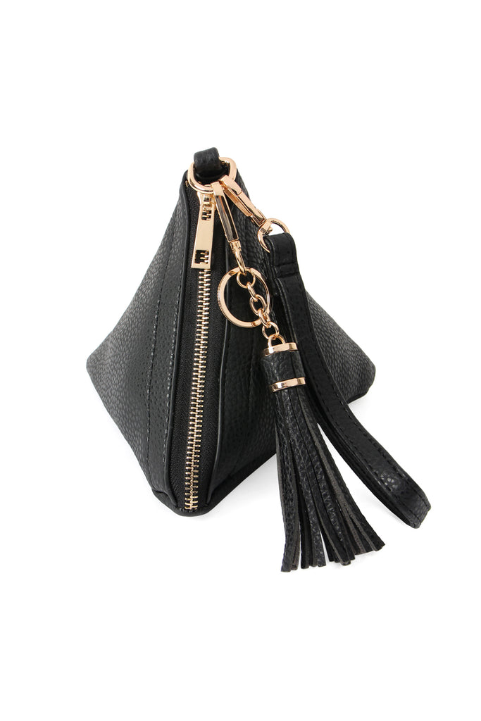 PYRAMID SHAPE TASSEL WRISTLET LEATHER BAG