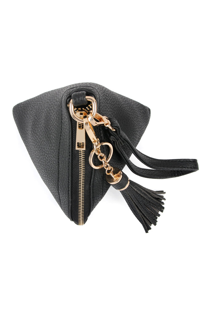 PYRAMID SHAPE TASSEL WRISTLET LEATHER BAG