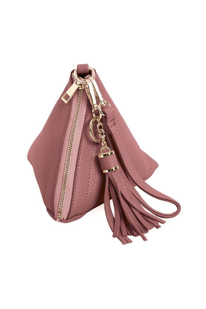 PYRAMID SHAPE TASSEL WRISTLET LEATHER BAG