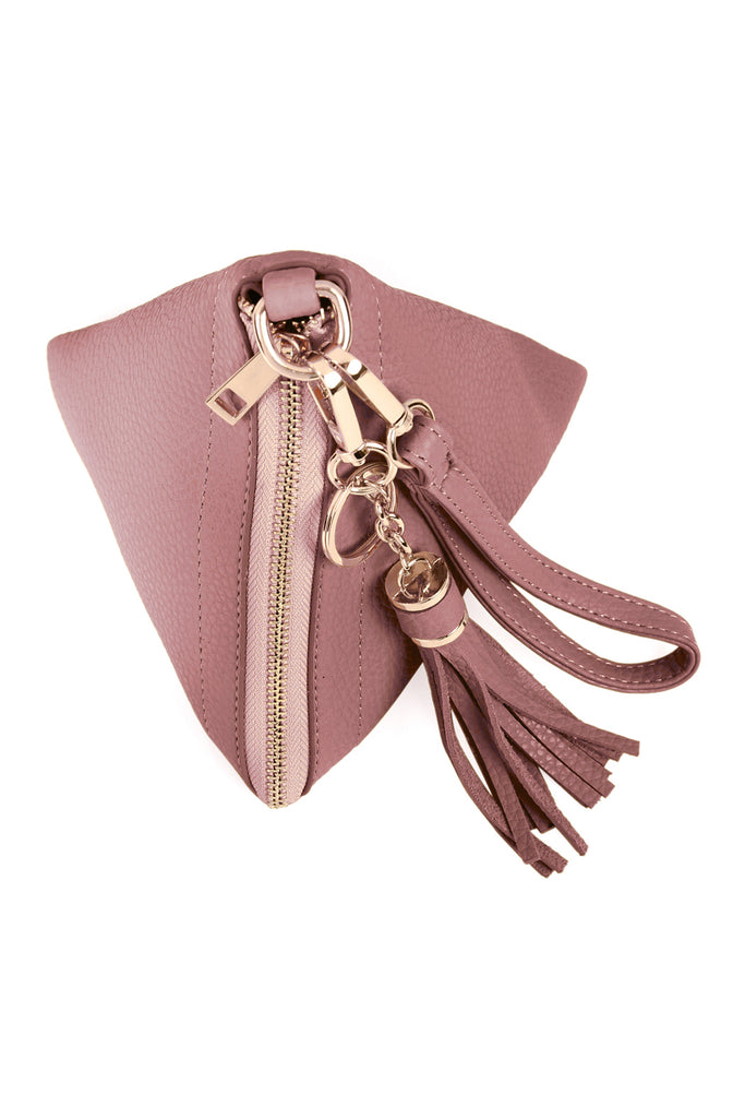 PYRAMID SHAPE TASSEL WRISTLET LEATHER BAG