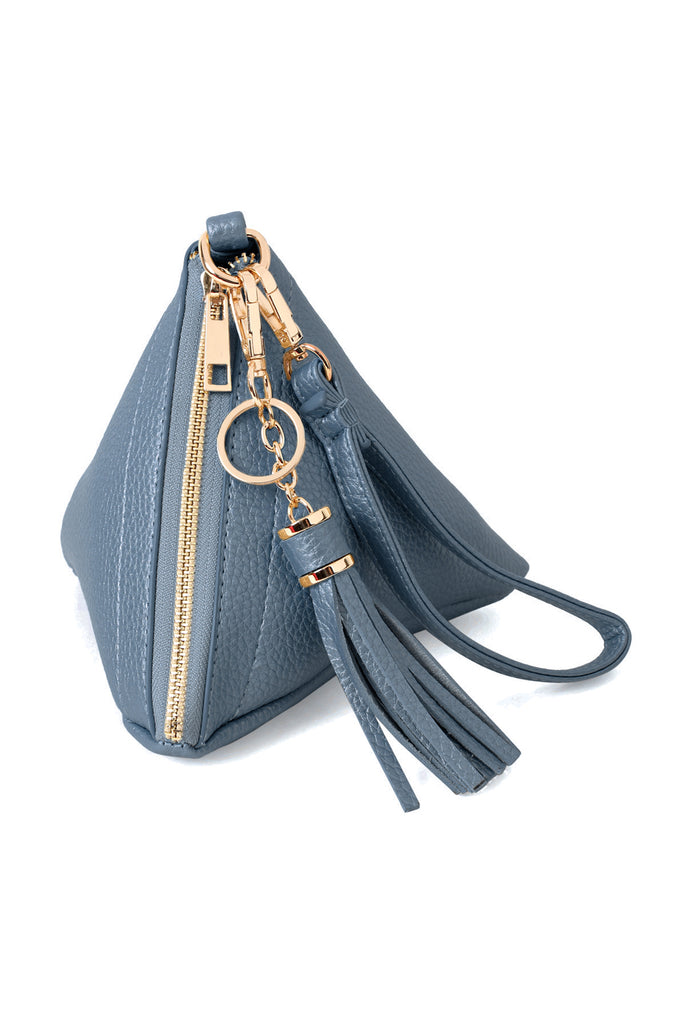 PYRAMID SHAPE TASSEL WRISTLET LEATHER BAG