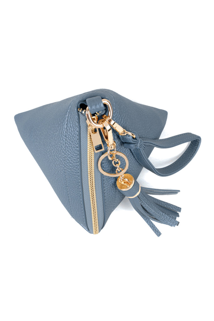 PYRAMID SHAPE TASSEL WRISTLET LEATHER BAG