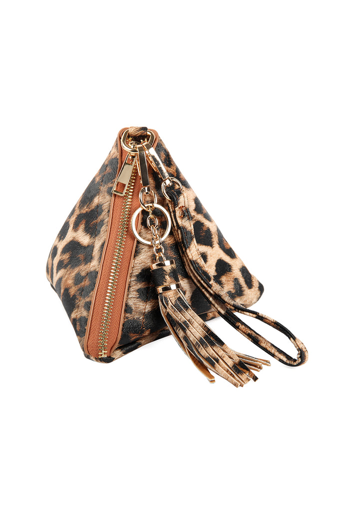 PYRAMID SHAPE TASSEL WRISTLET LEATHER BAG
