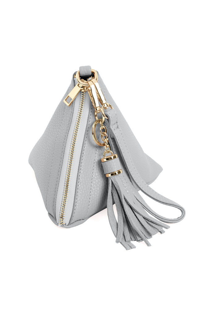 PYRAMID SHAPE TASSEL WRISTLET LEATHER BAG