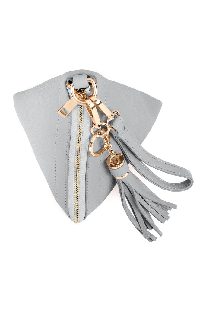 PYRAMID SHAPE TASSEL WRISTLET LEATHER BAG