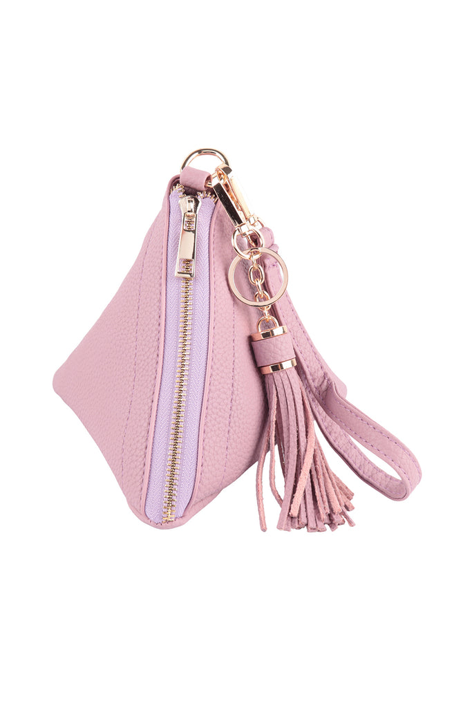PYRAMID SHAPE TASSEL WRISTLET LEATHER BAG