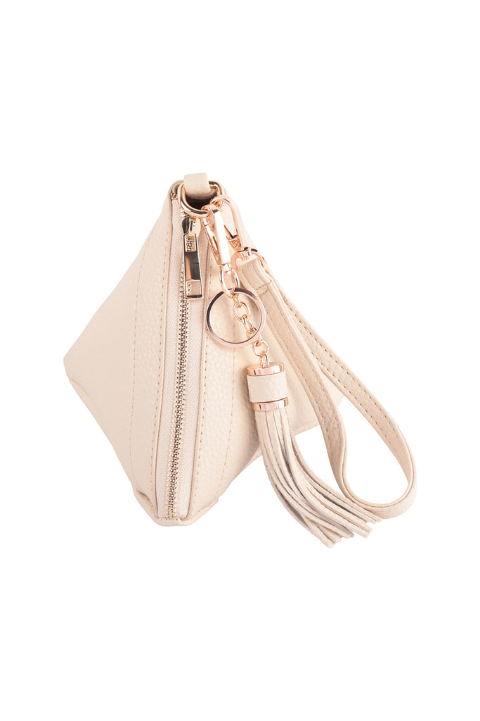 PYRAMID SHAPE TASSEL WRISTLET LEATHER BAG