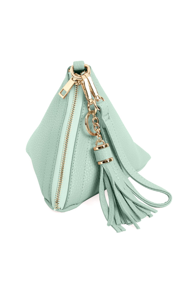 PYRAMID SHAPE TASSEL WRISTLET LEATHER BAG