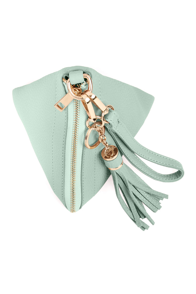 PYRAMID SHAPE TASSEL WRISTLET LEATHER BAG