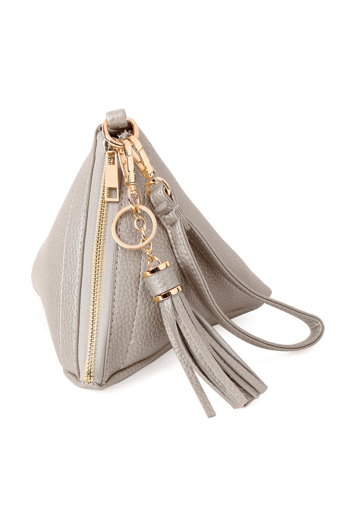 PYRAMID SHAPE TASSEL WRISTLET LEATHER BAG