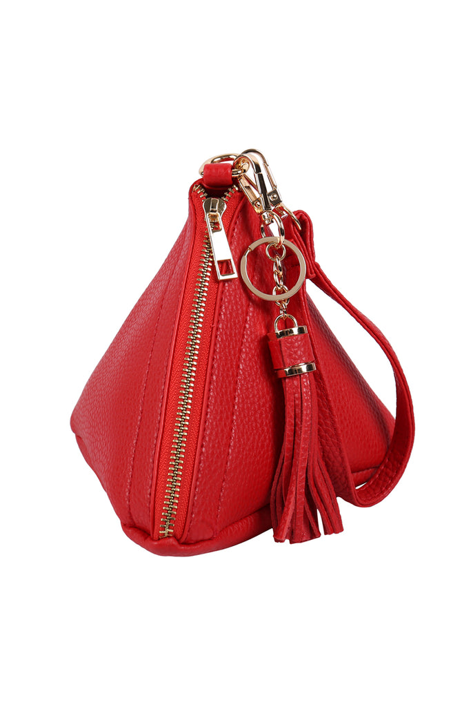 PYRAMID SHAPE TASSEL WRISTLET LEATHER BAG