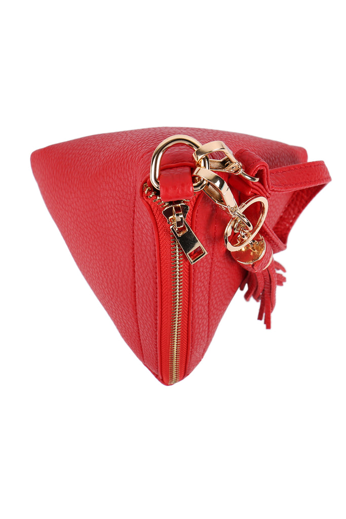 PYRAMID SHAPE TASSEL WRISTLET LEATHER BAG
