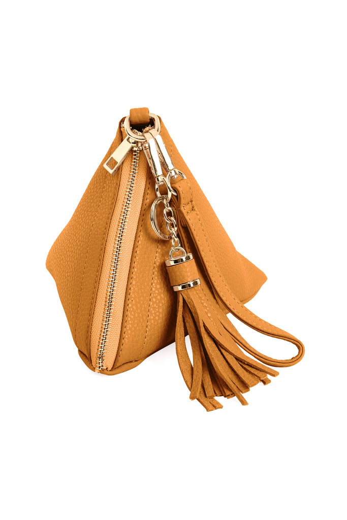 PYRAMID SHAPE TASSEL WRISTLET LEATHER BAG