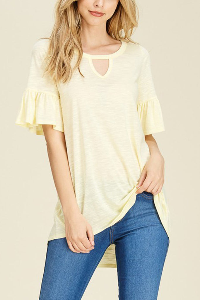 Front Keyhole Ruffle Sleeve Top