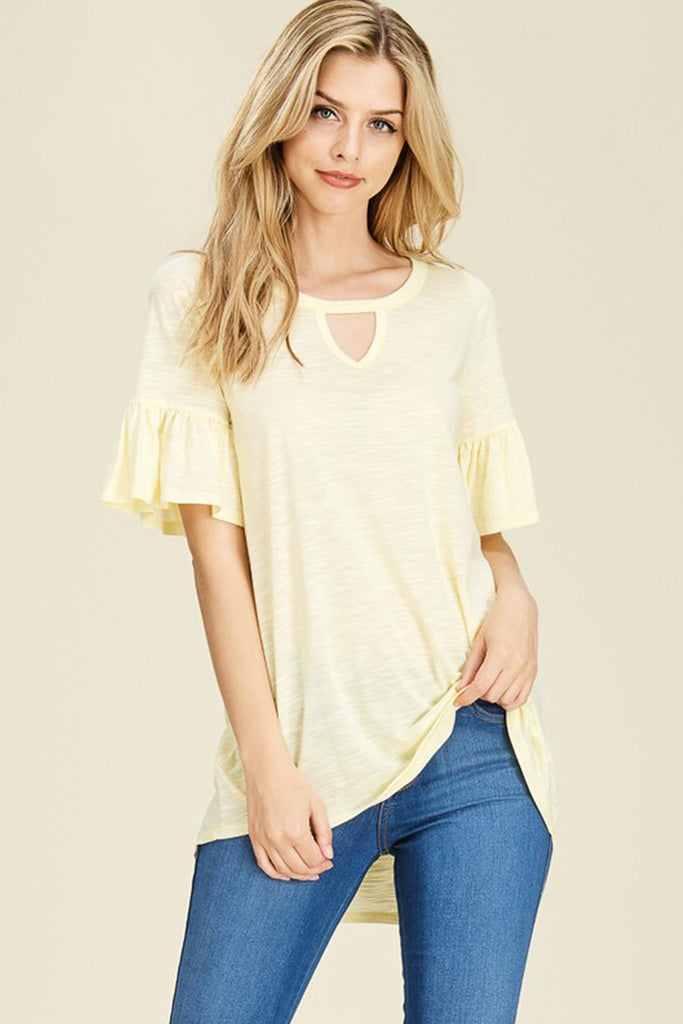 Front Keyhole Ruffle Sleeve Top