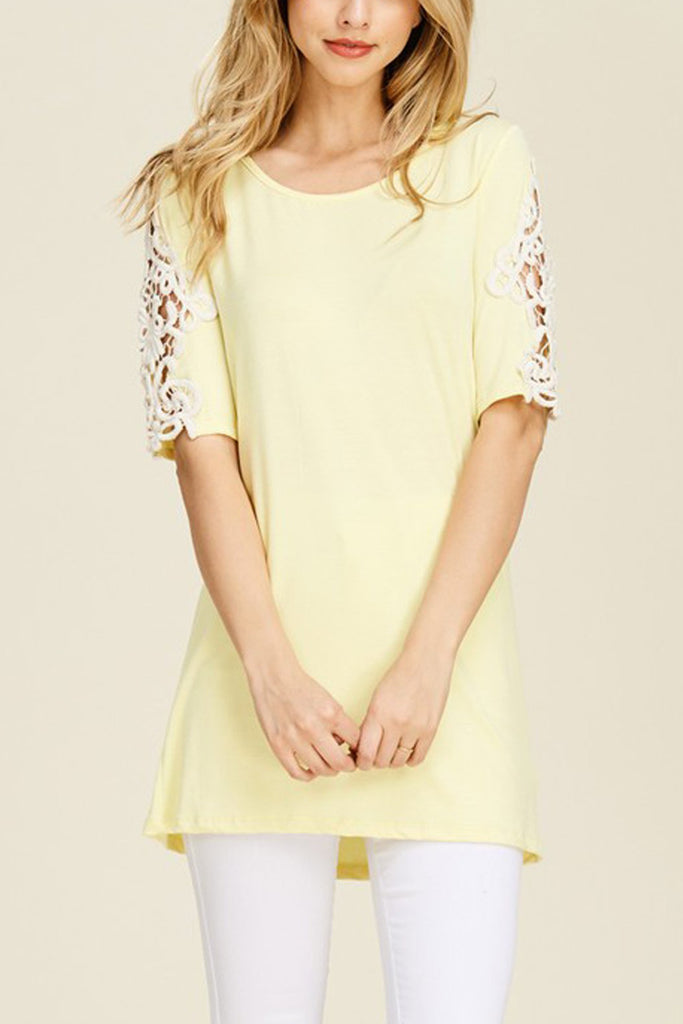 Half Sleeve Crochet Lace Detail Top