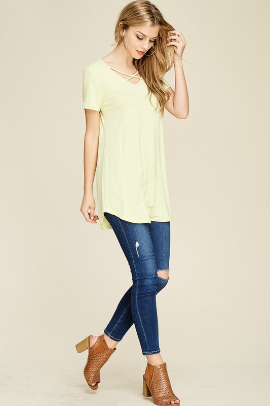 Short Sleeve Criss Cross Tunic - Riah Fashion