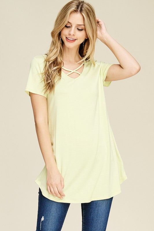 Short Sleeve Criss Cross Tunic - Riah Fashion