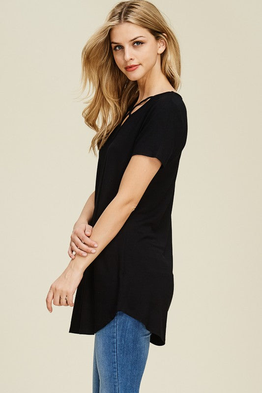 Short Sleeve Criss Cross Tunic - Riah Fashion