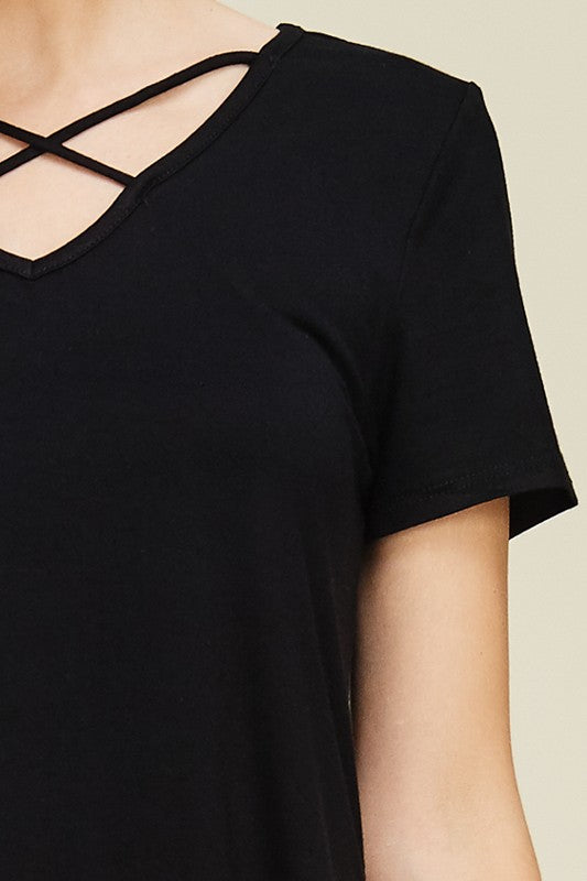 Short Sleeve Criss Cross Tunic - Riah Fashion
