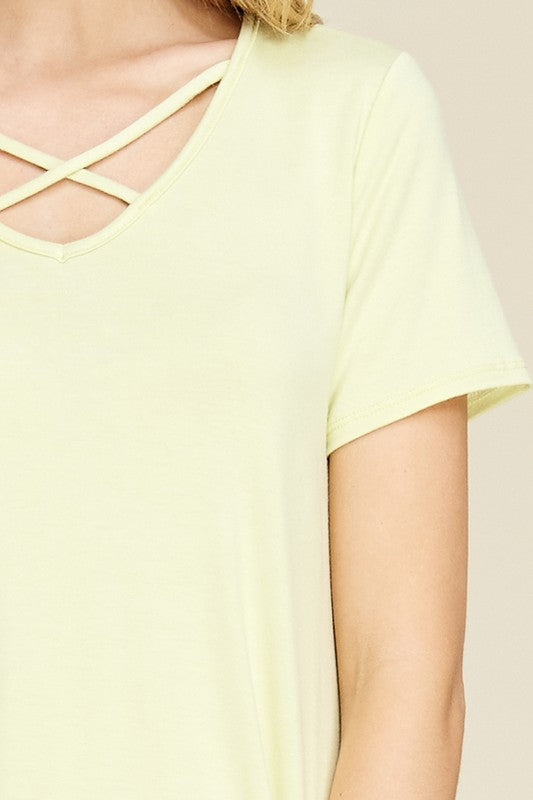 Short Sleeve Criss Cross Tunic - Riah Fashion