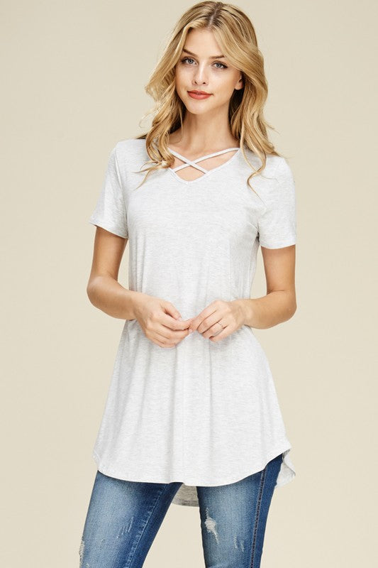 Short Sleeve Criss Cross Tunic - Riah Fashion
