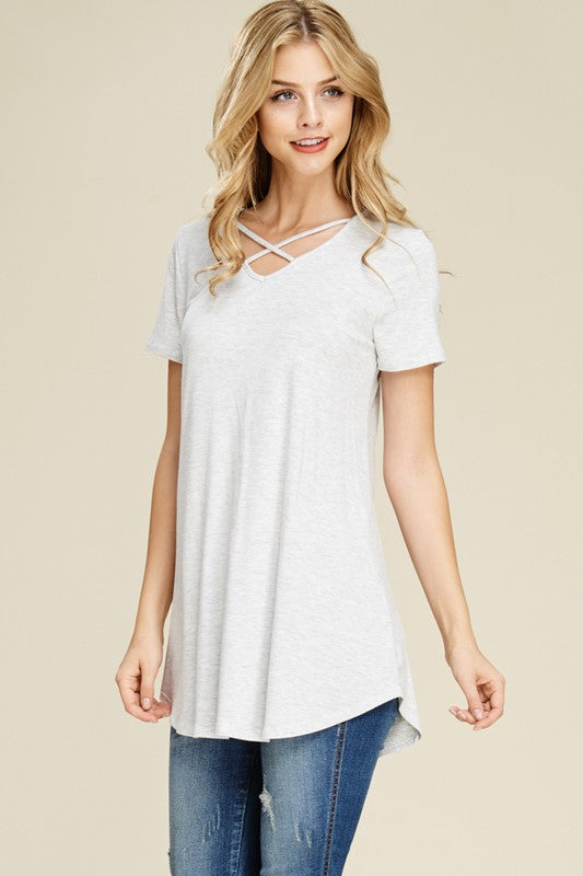 Short Sleeve Criss Cross Tunic - Riah Fashion