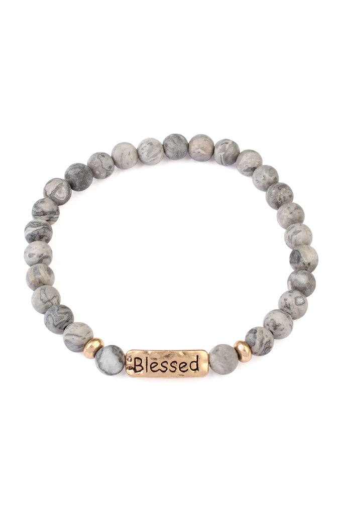 "BLESSED" NATURAL STONE MESSAGE BRACELET