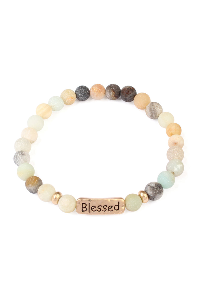 "BLESSED" NATURAL STONE MESSAGE BRACELET
