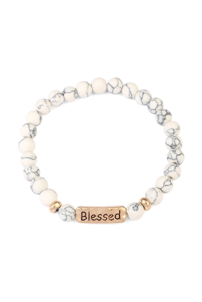 "BLESSED" NATURAL STONE MESSAGE BRACELET