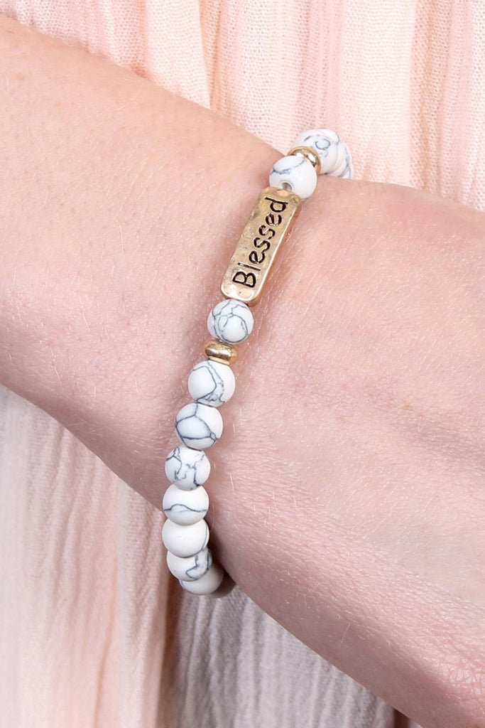 "BLESSED" NATURAL STONE MESSAGE BRACELET