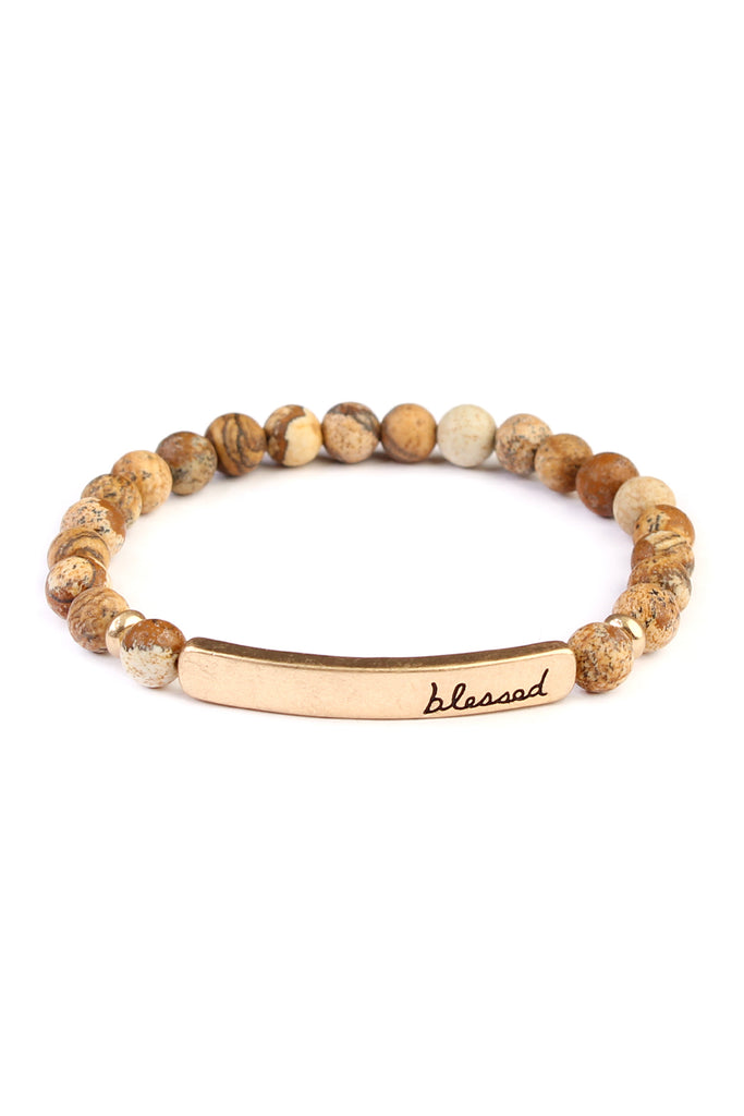 "BLESSED" BAR NATURAL STONE BRACELET