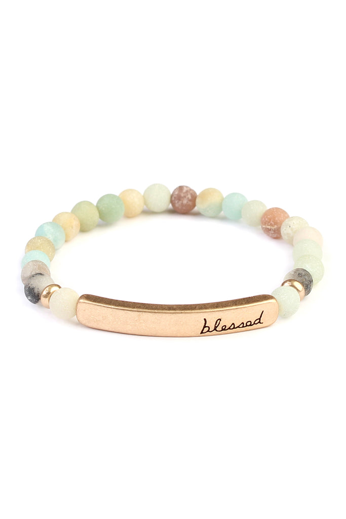 "BLESSED" BAR NATURAL STONE BRACELET