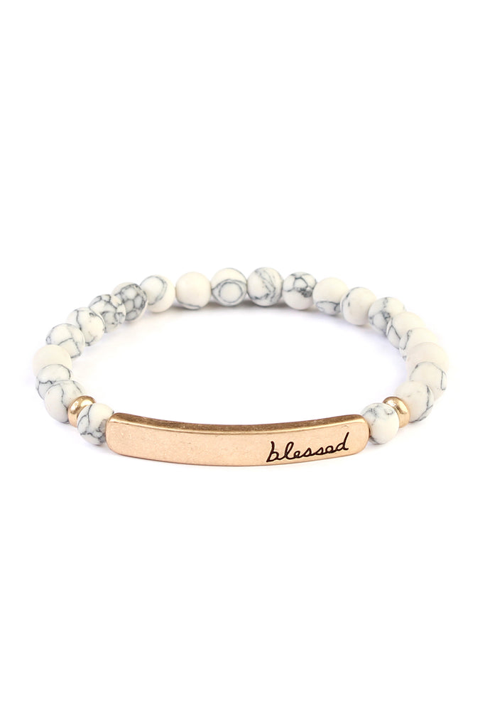"BLESSED" BAR NATURAL STONE BRACELET