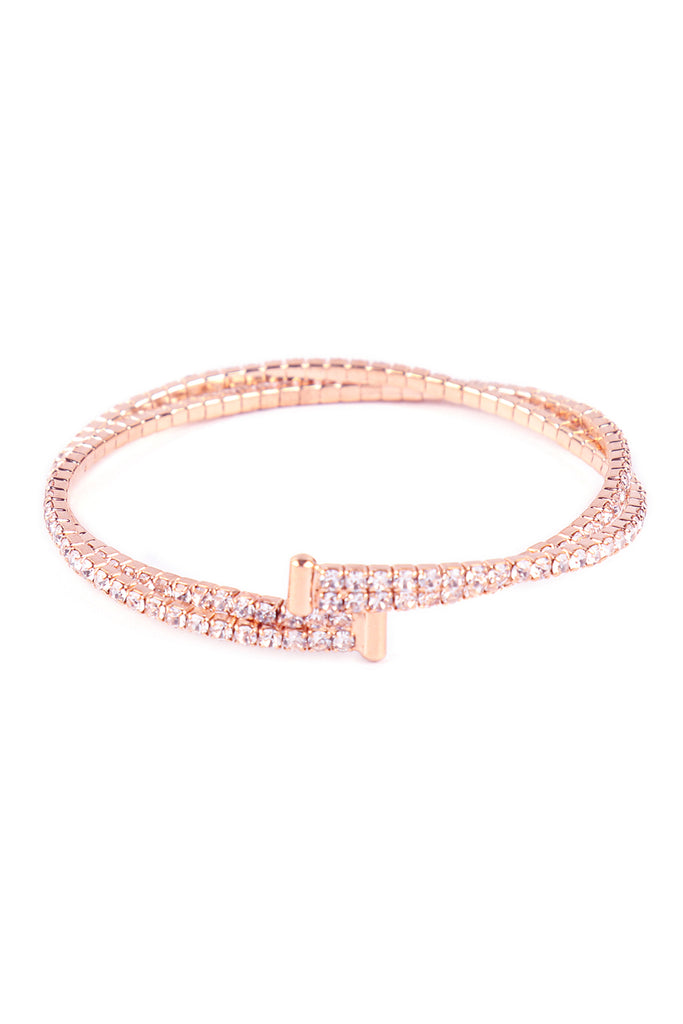 RHINESTONE TWISTED MEMORY WIRE CUFF BRACELET
