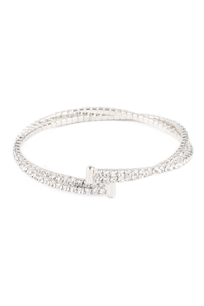RHINESTONE TWISTED MEMORY WIRE CUFF BRACELET