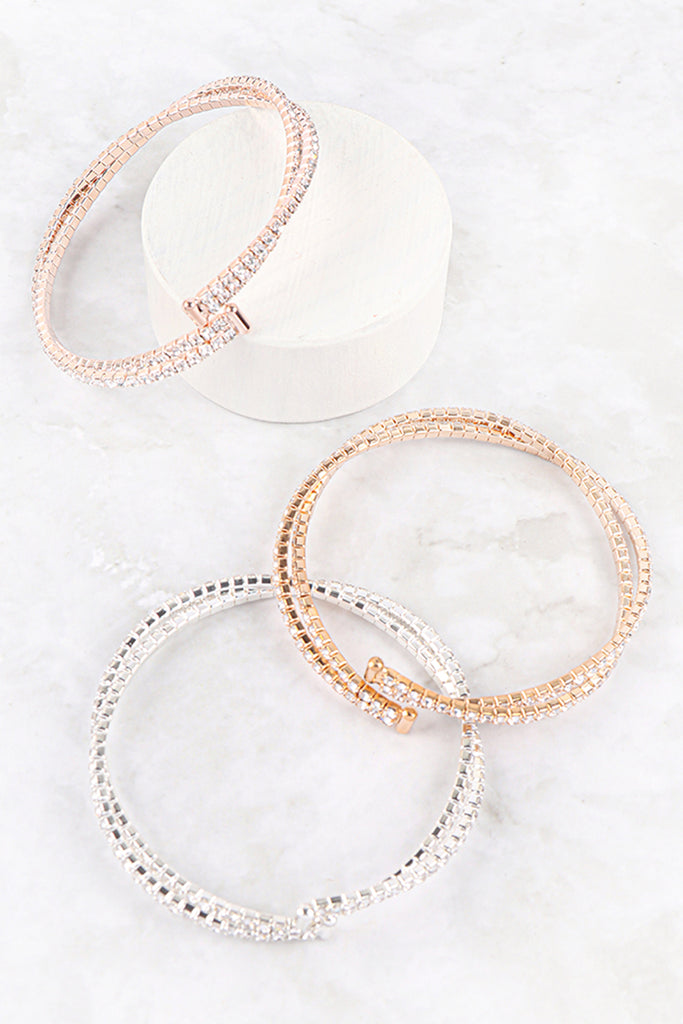 RHINESTONE TWISTED MEMORY WIRE CUFF BRACELET