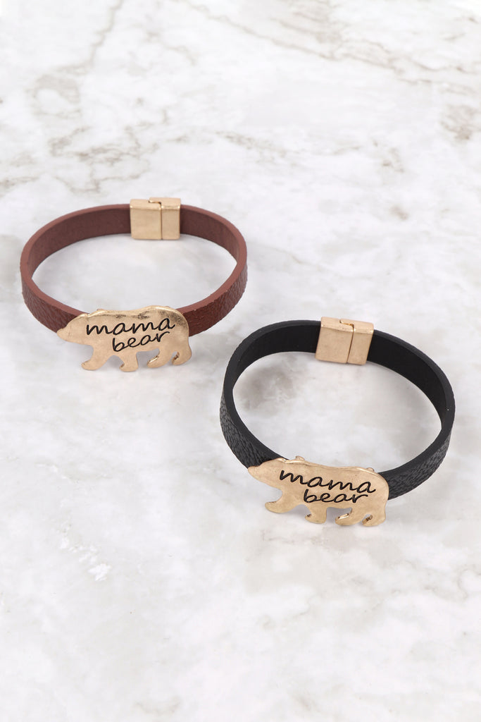 83978 - "MAMA BEAR" LEATHER MAGNETIC LOCK BRACELET