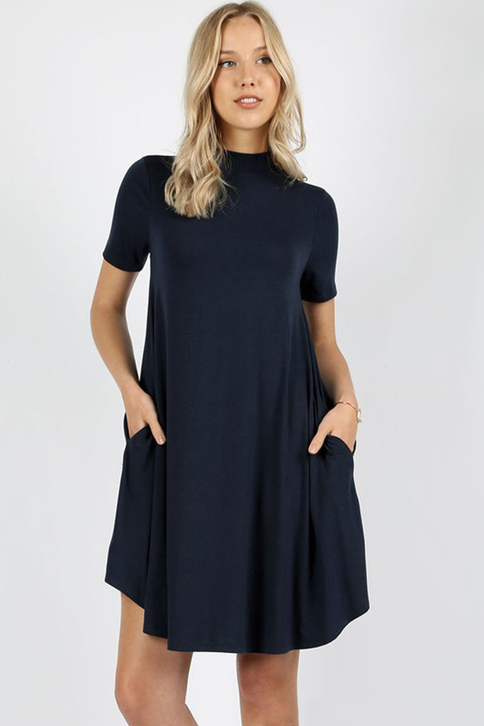 Premium Mock Neck Sleeveless Dress Pockets