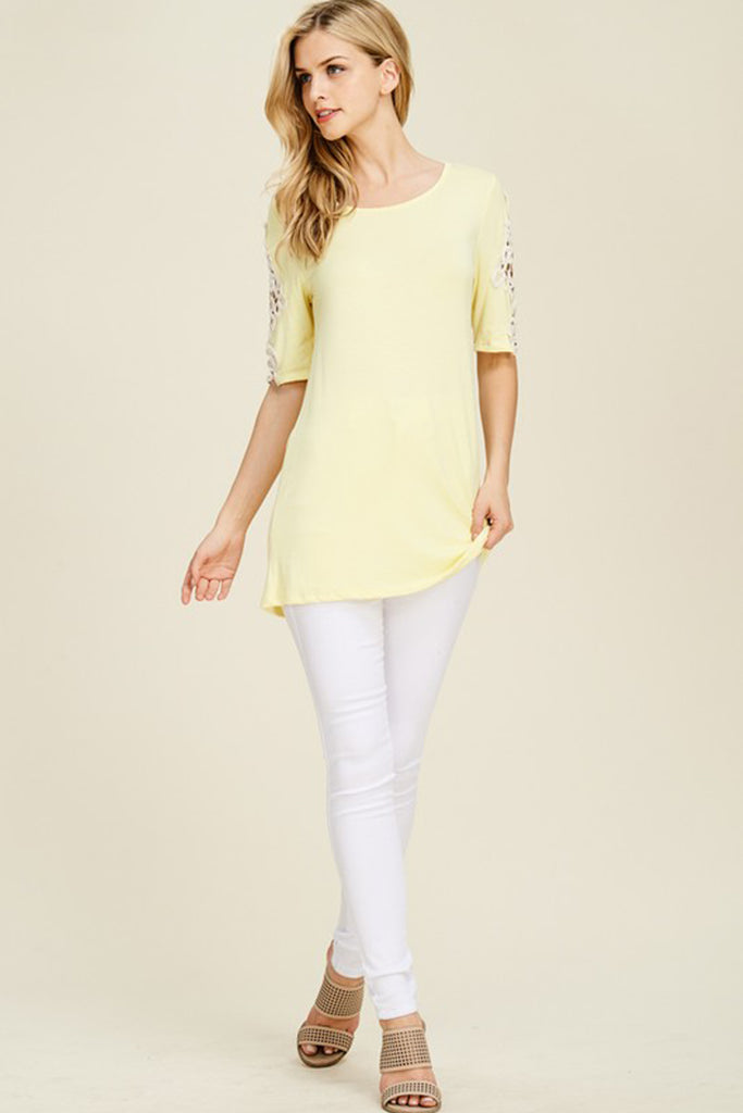 Half Sleeve Crochet Lace Detail Top