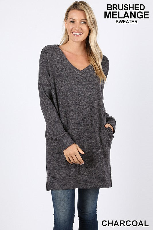 Long Sleeve Brushed Melange Sweater