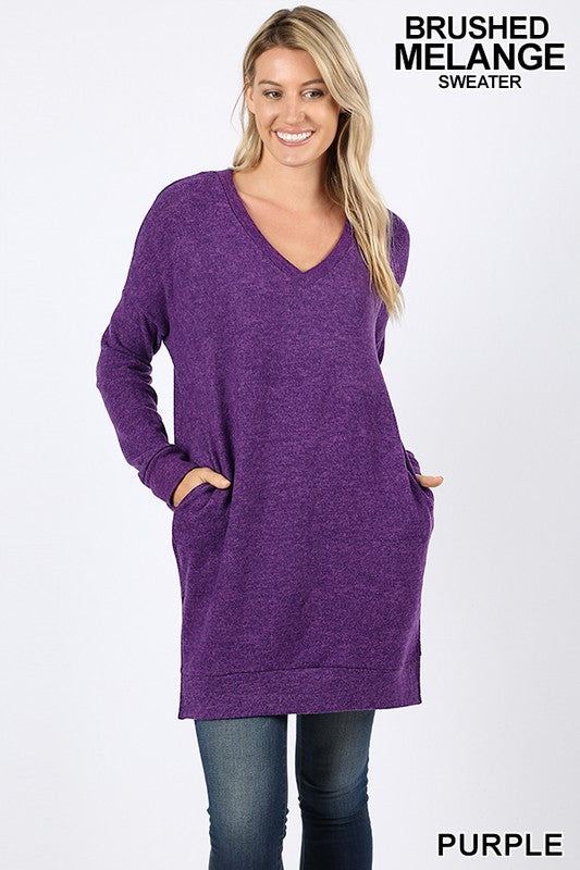 Long Sleeve Brushed Melange Sweater
