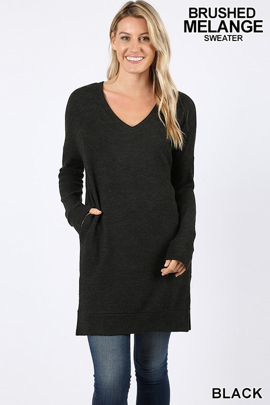 Long Sleeve Brushed Melange Sweater