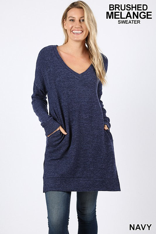 Long Sleeve Brushed Melange Sweater