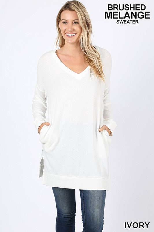 Long Sleeve Brushed Melange Sweater