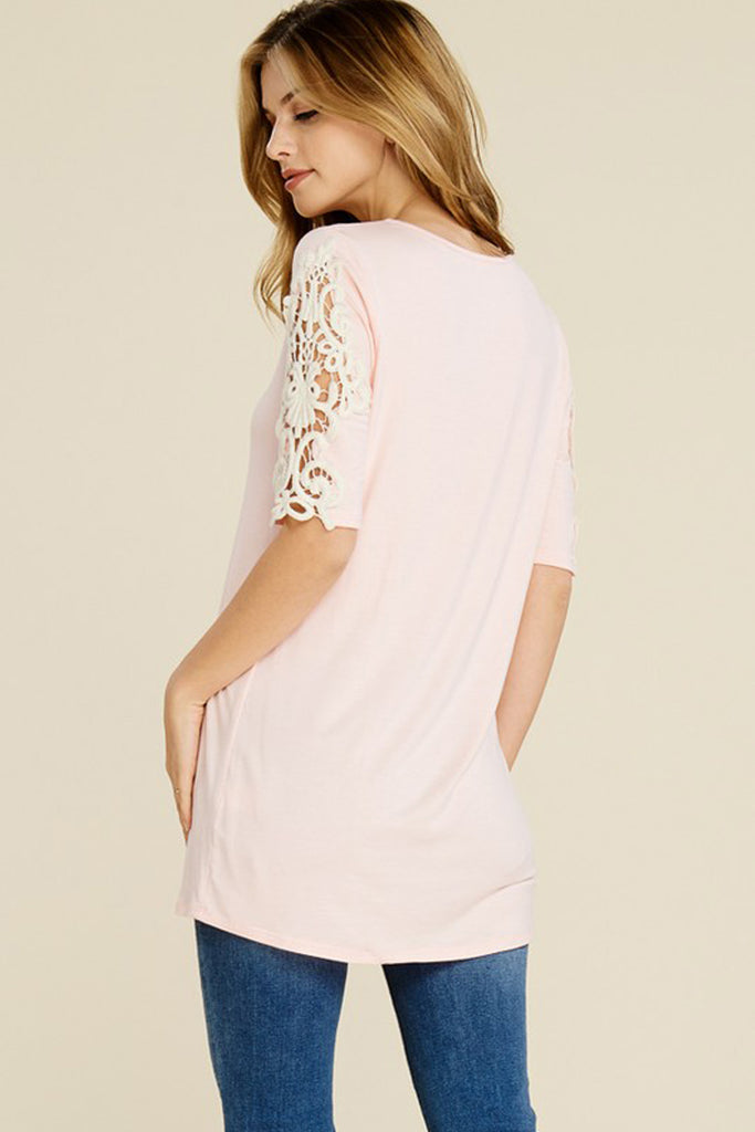 Half Sleeve Crochet Lace Detail Top