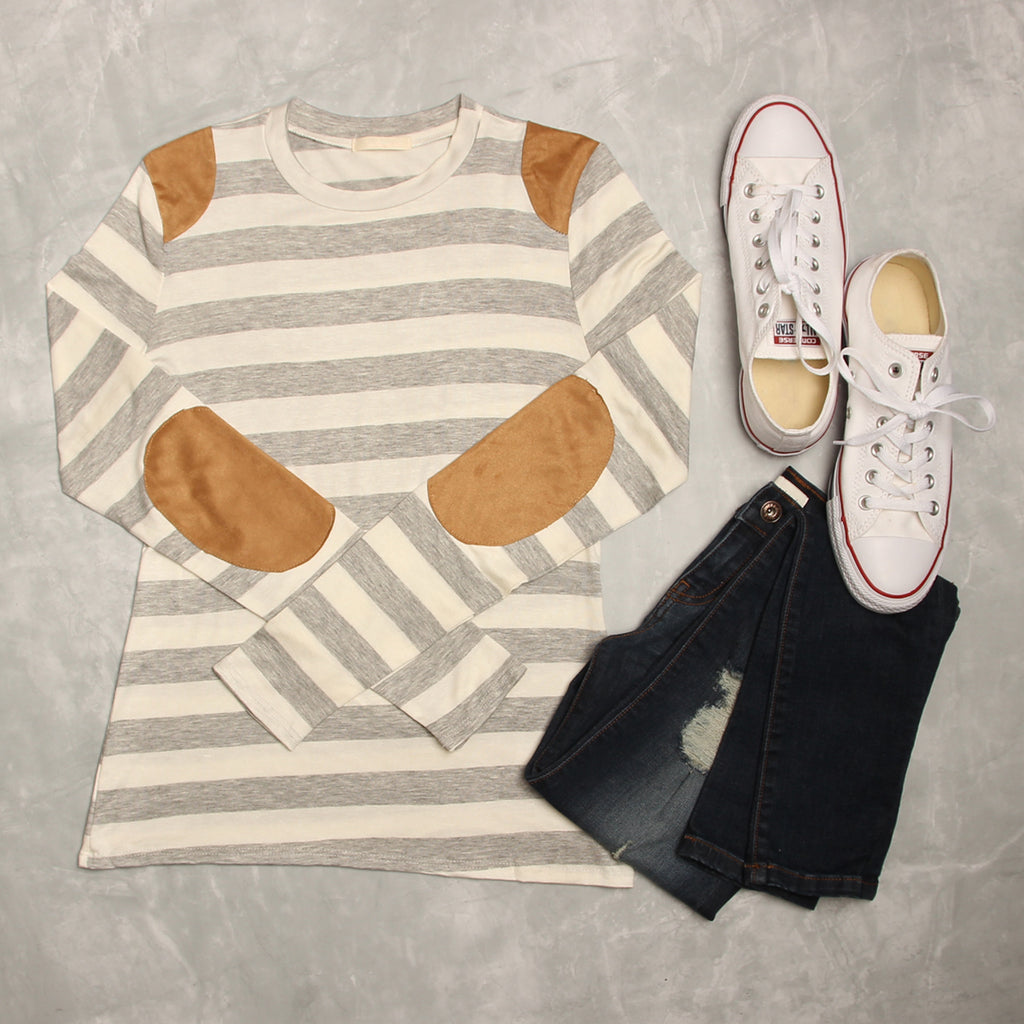 Suede Detail Striped Top